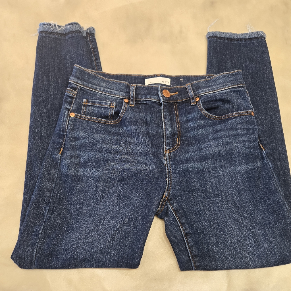 Loft Dark Blue Modern Skinny Raw Hem Jeans Size 27